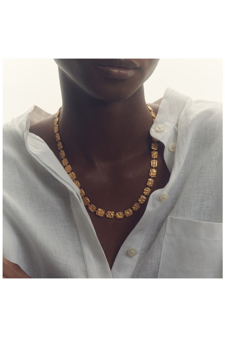 Mila Molten Square Necklace, Alternate, color, GOLD TONE
