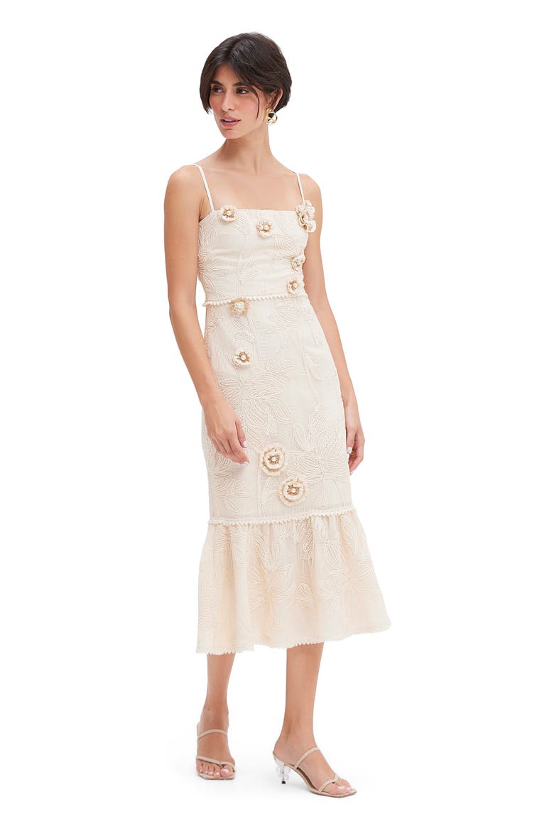 Joy Lace Midi Dress, Main, color, OFF WHITE