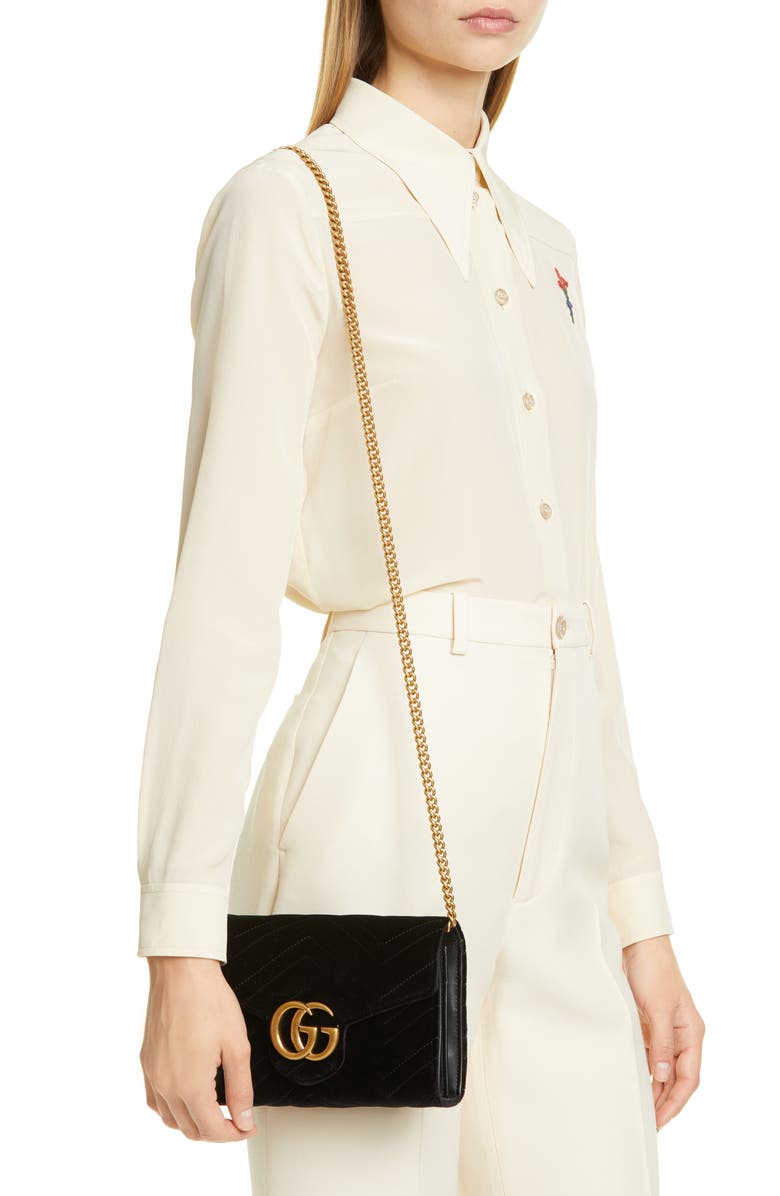 Gucci GG Marmont 2.0 Matelassé Velvet Wallet on a Chain, Alternate, color, 