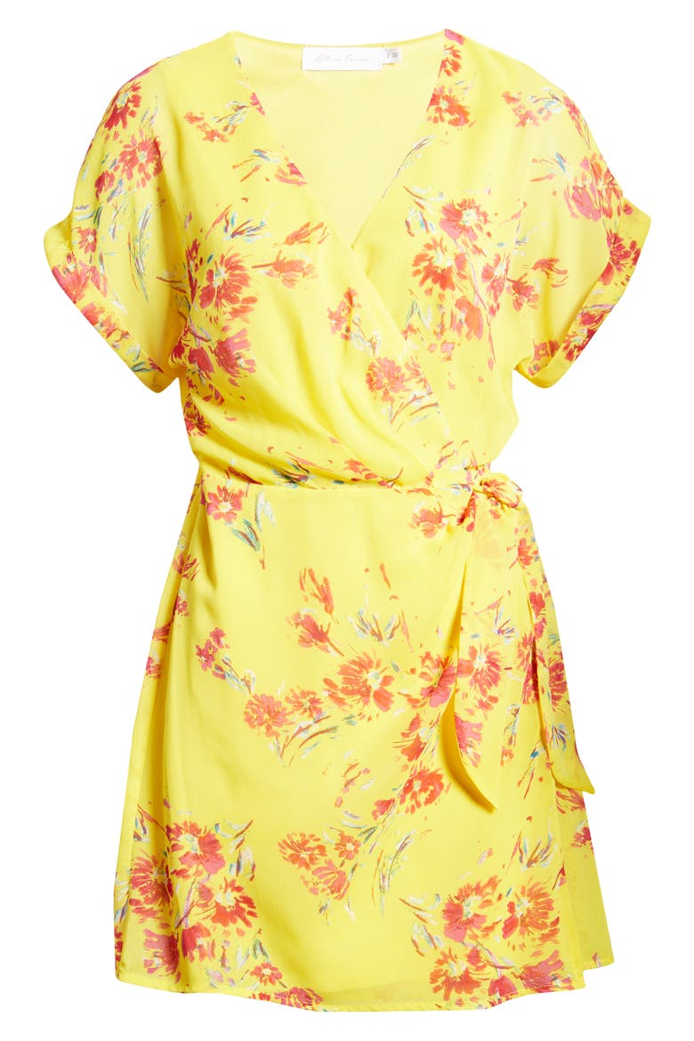 Simone Floral Wrap Front Minidress, Alternate, color, MUSTARD-RED FLORAL