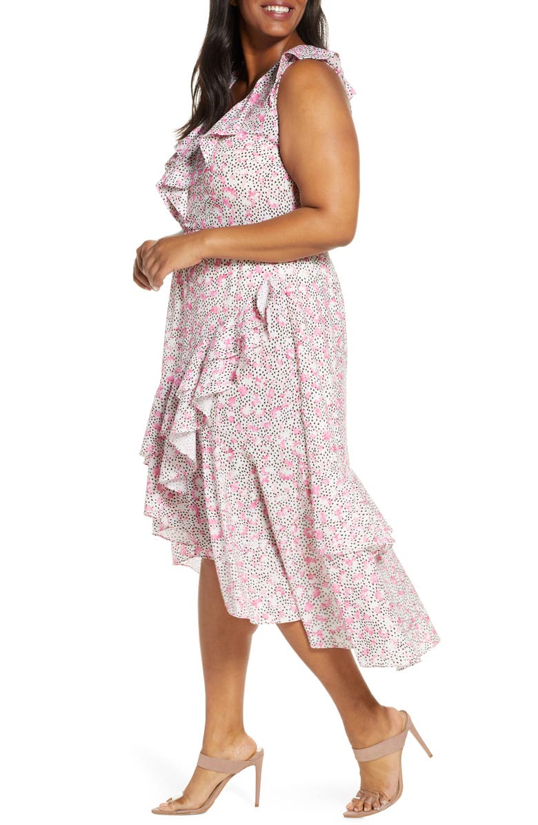 ELOQUII Ruffle Detail High Low Dress, Alternate, color, 