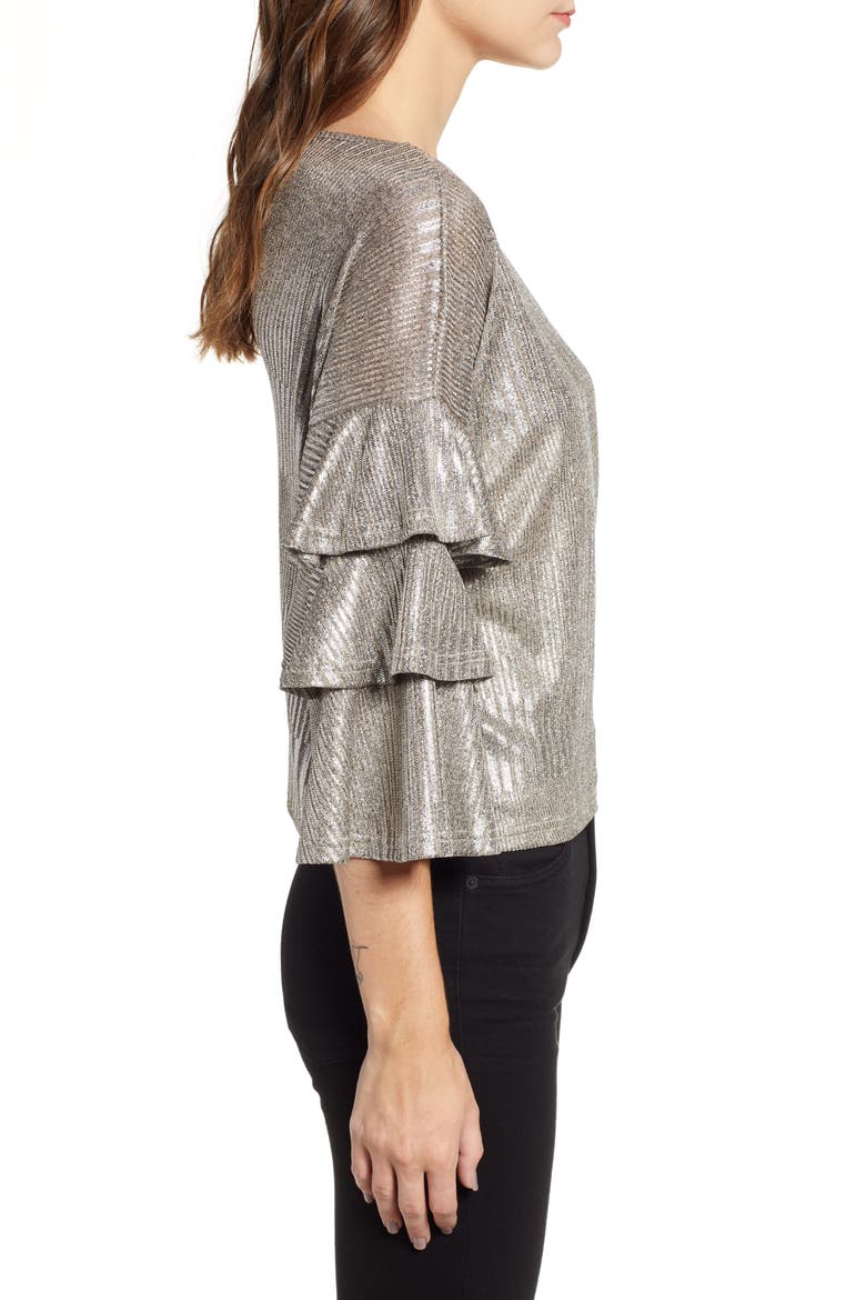 Metallic Tiered Ruffle Sleeve Top, Alternate, color, METALLIC