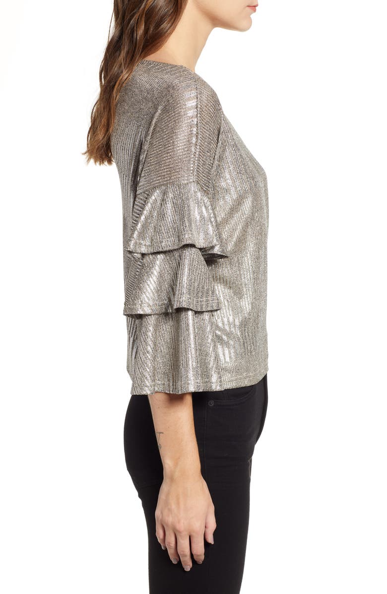 Bishop + Young Metallic Tiered Ruffle Sleeve Top, Alternate, color,
