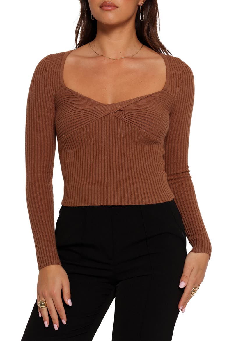 Akopo Sweetheart Neck Long Sleeve Top, Main, color, COGNAC