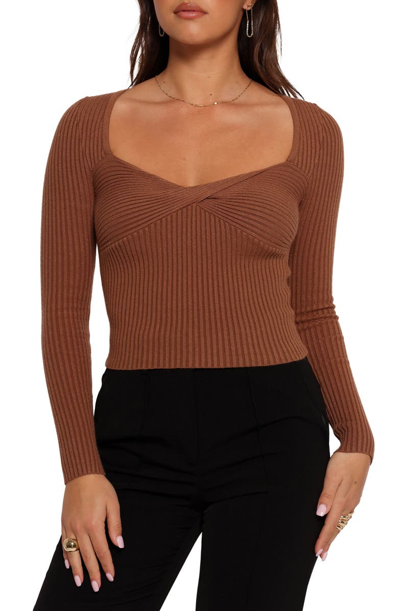 Petal & Pup Akopo Sweetheart Neck Long Sleeve Top, Main, color, Cognac