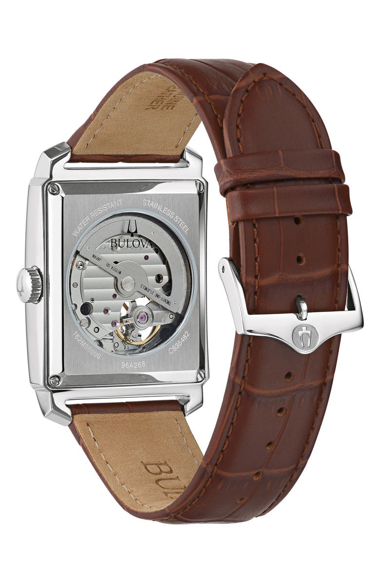 BULOVA Sutton Automatic Leather Strap Watch, 33mm, Alternate, color, Silver-Tone