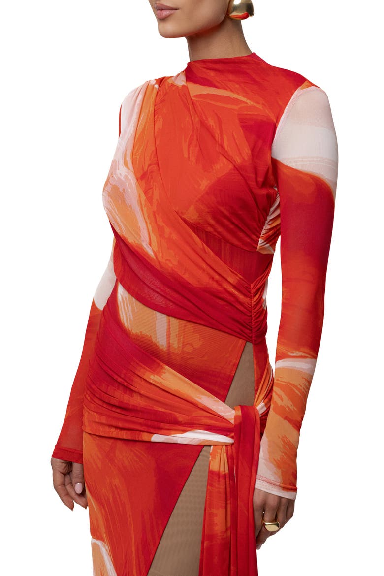 Heatwave Mesh Maxi Dress, Alternate, color, Sunset Red
