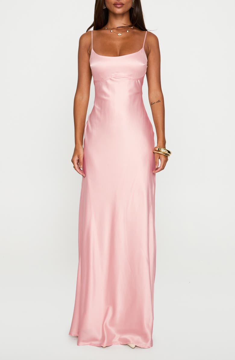 Princess Polly Ravia Satin Maxi Slipdress, Main, color, Pink