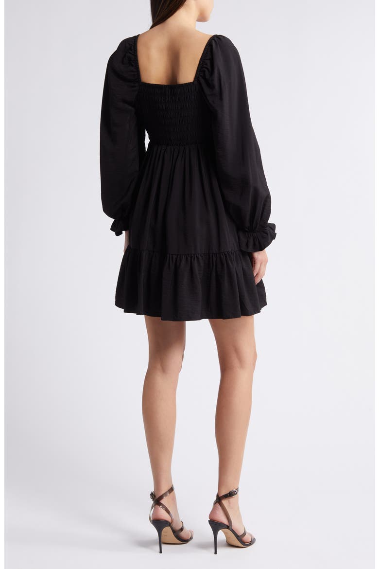 Tiered Bell Cuff Square Neck Dress, Alternate, color, BLACK