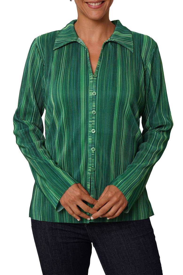 Plissé Button-Up Shirt, Main, color, EVERGREEN COMBO