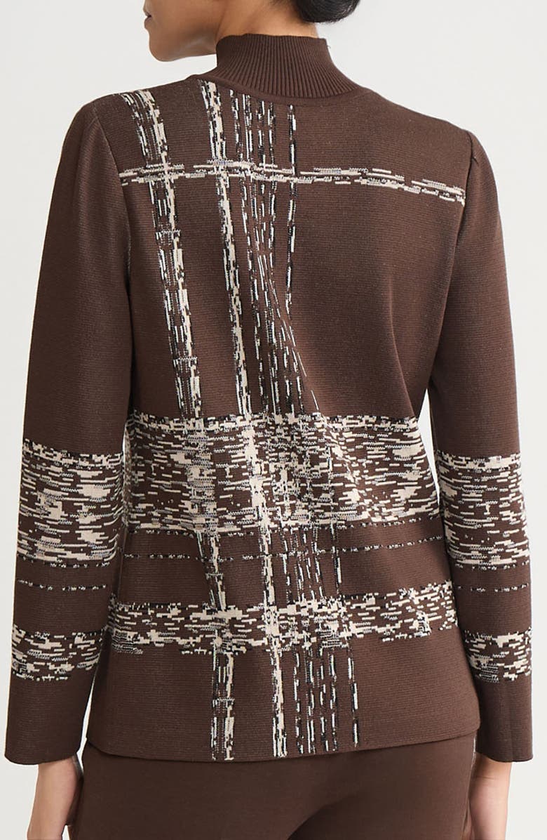 Ming Wang Stripe Jacquard Mock Neck Knit Tunic, Alternate, color, Dark Umber/ Twig/ Black/ Ivory