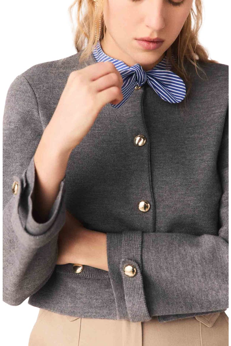 Removable striped collar cardigan, Alternate, color, Light grey