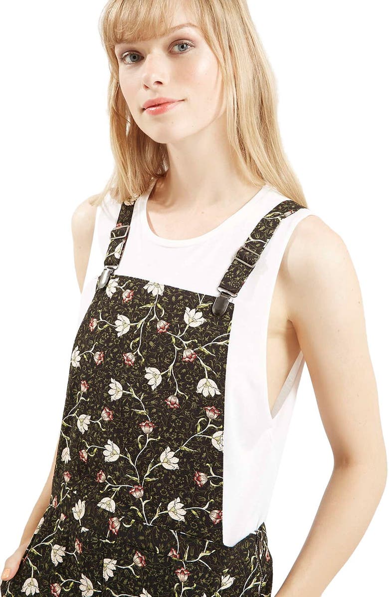Topshop 'Woodland' Floral Print Overalls, Alternate, color,