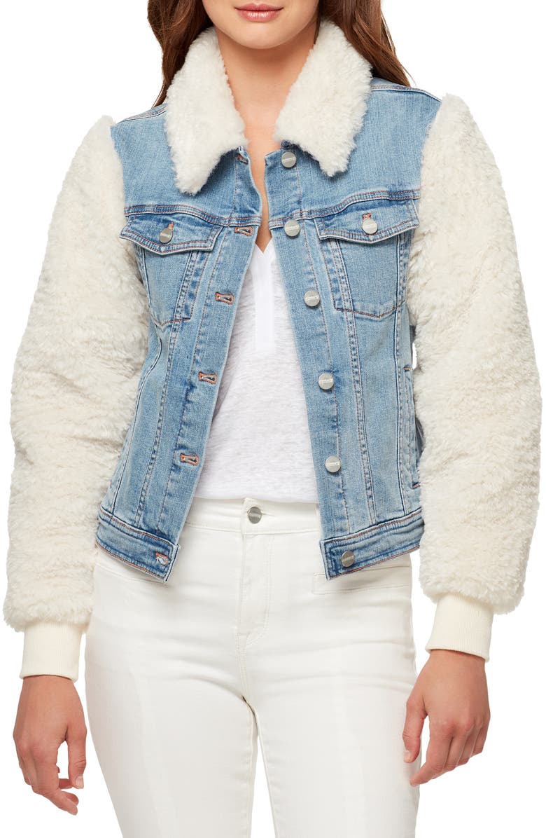 Sanctuary Minka Faux Shearling & Denim Trucker Jacket, Main, color, 