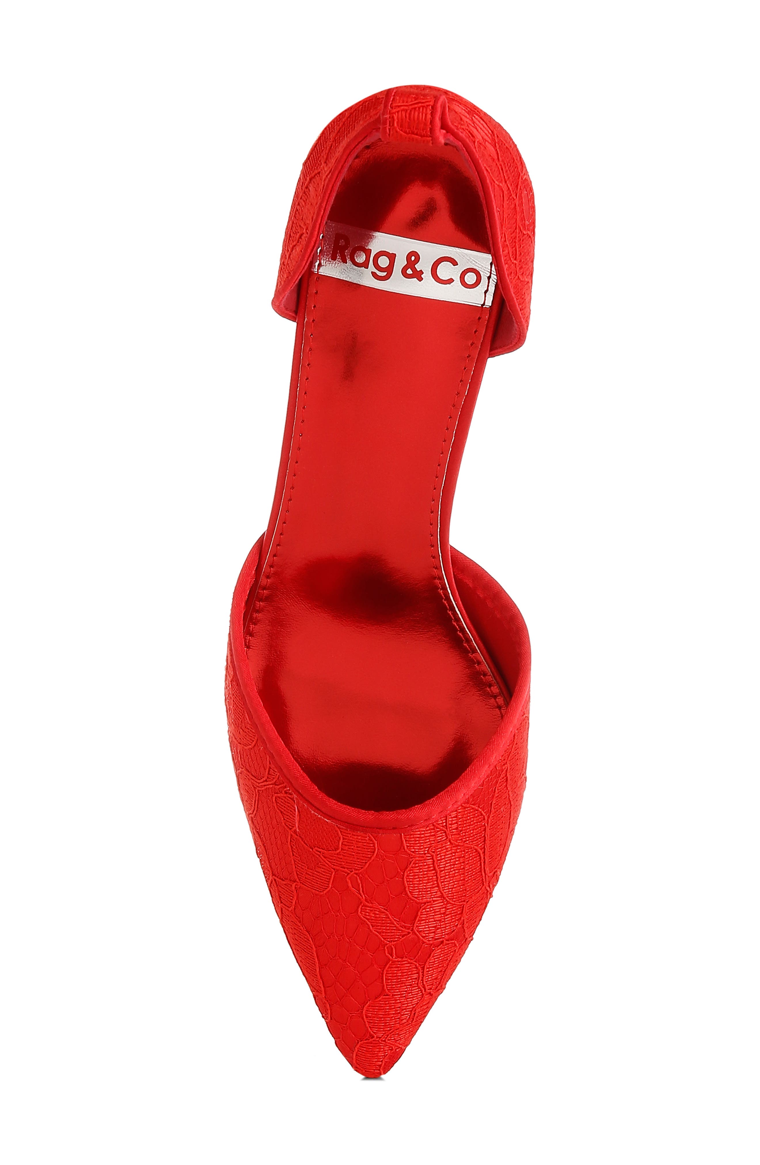 Rag & Co Bruna Faux Pearl Ankle Tie Lace Pump, Alternate, color, Red