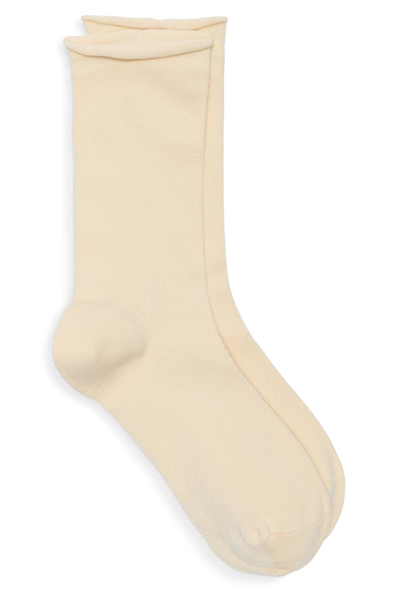 Rivi Cotton Blend Pointelle Crew Socks, Alternate, color, TAUPE