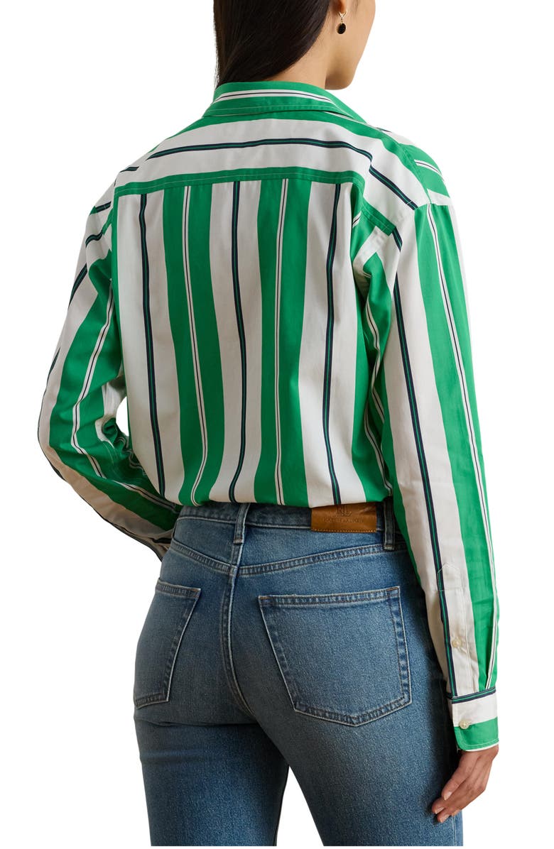 Lauren Ralph Lauren Stripe Cotton Button-Up Shirt, Alternate, color, Green/ Blue/ White