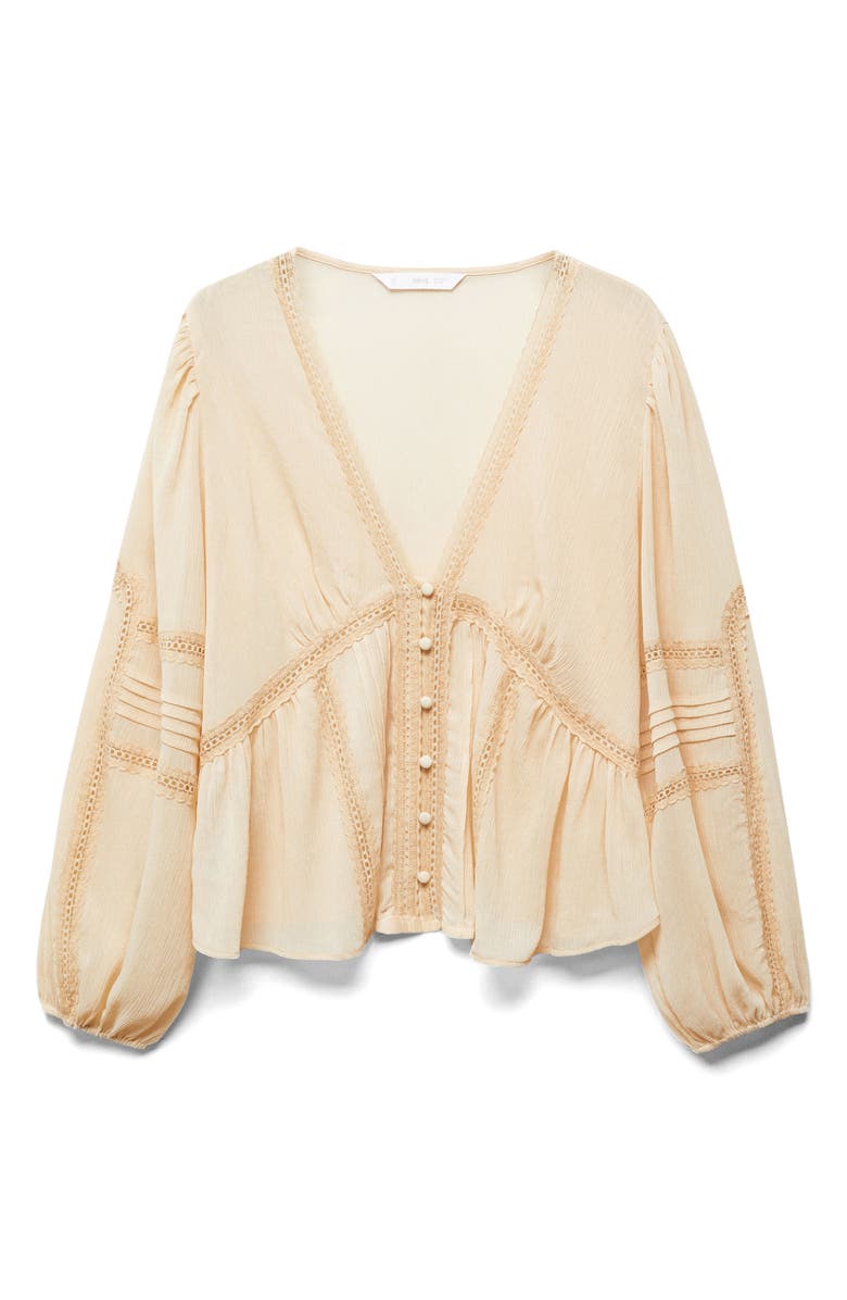 MANGO Flowy Embroidered Crepe Button Front Top, Main, color, 