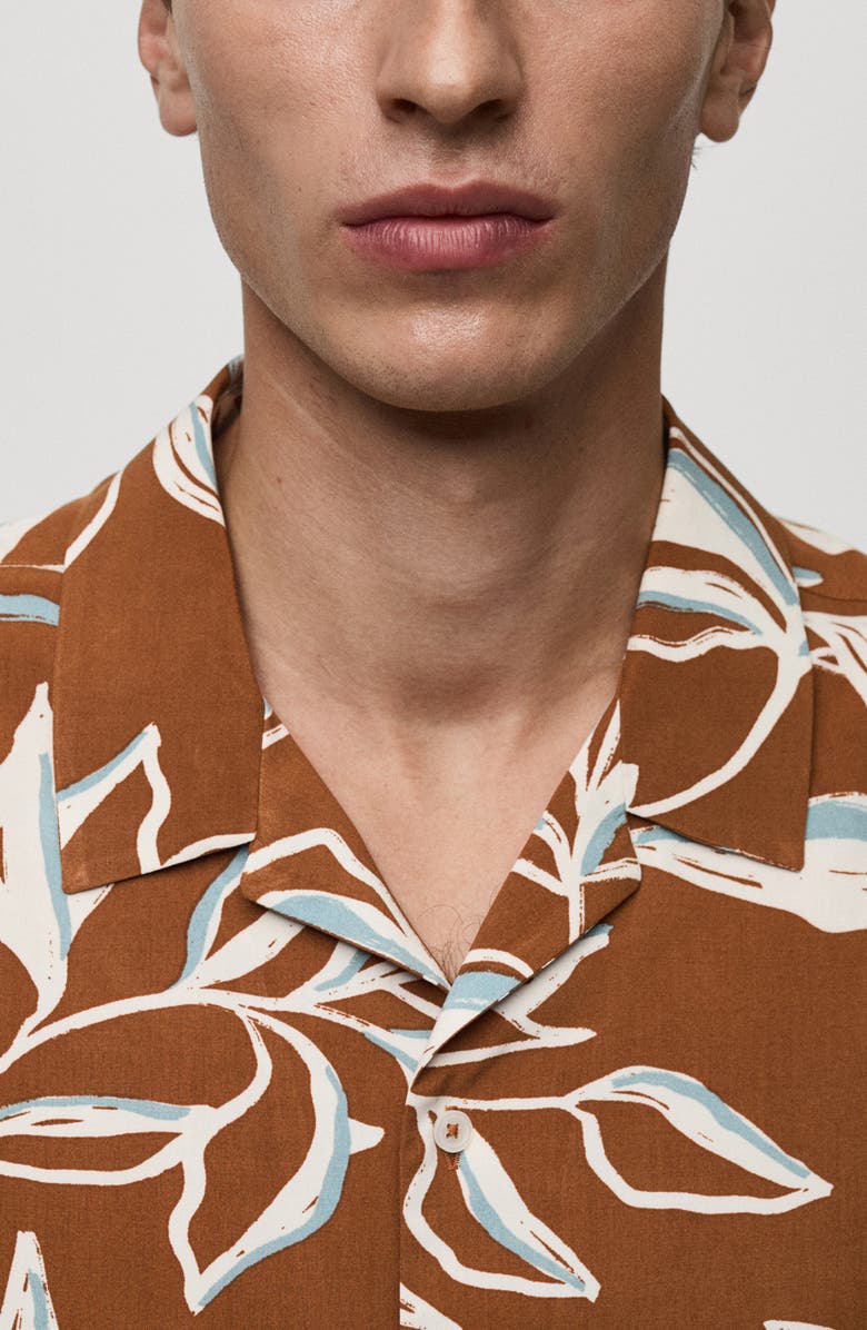 MANGO Regular Fit Leaf Print Camp Shirt, Alternate, color, 