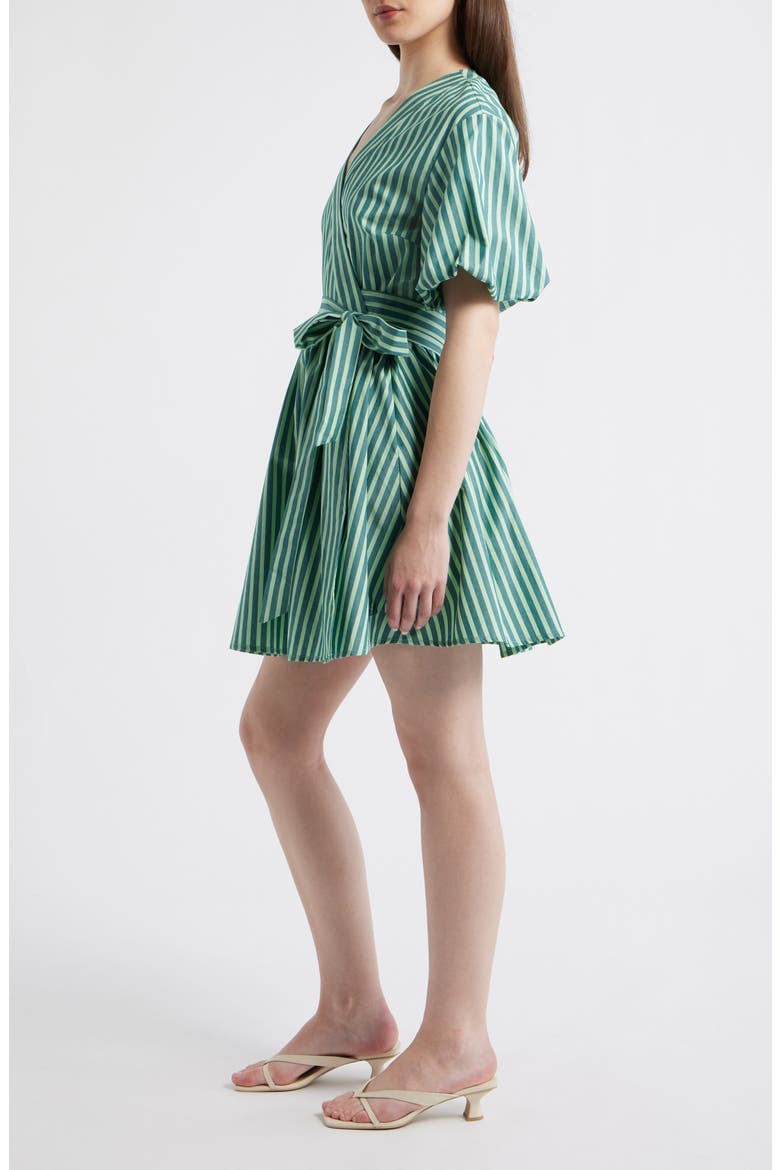 Sossio Stripe Puff Sleeve Wrap Dress, Alternate, color, VERT RIVAGE
