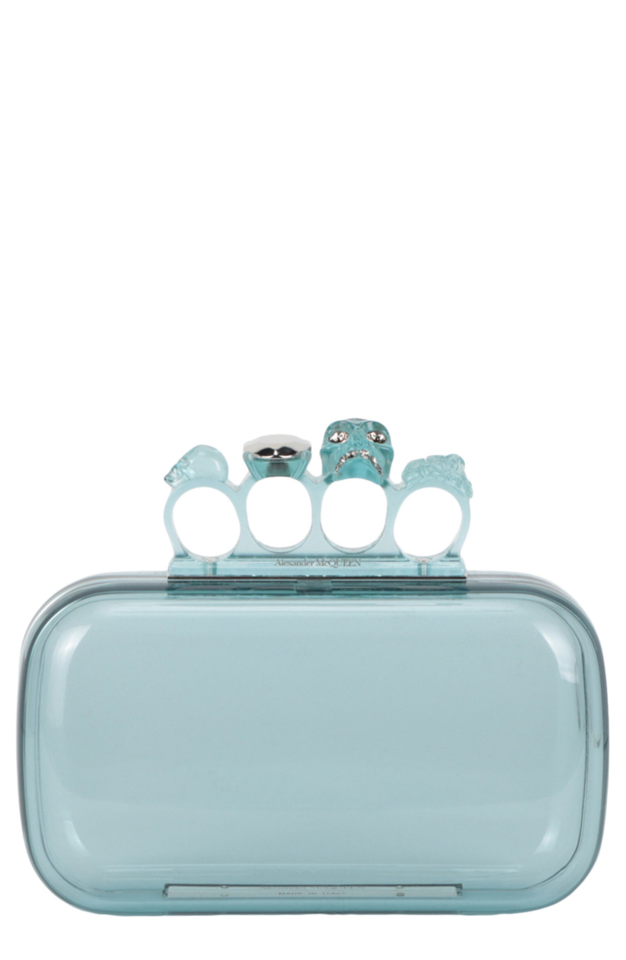 Alexander McQueen Puma Skull Four Ring Clutch, Main, color, Pale Blue