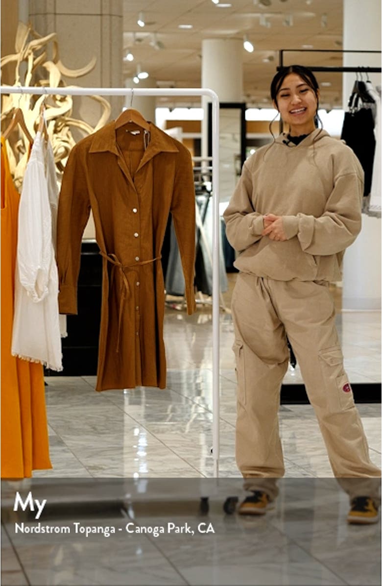 Long Sleeve Stretch Linen Blend Shirtdress, sales video thumbnail