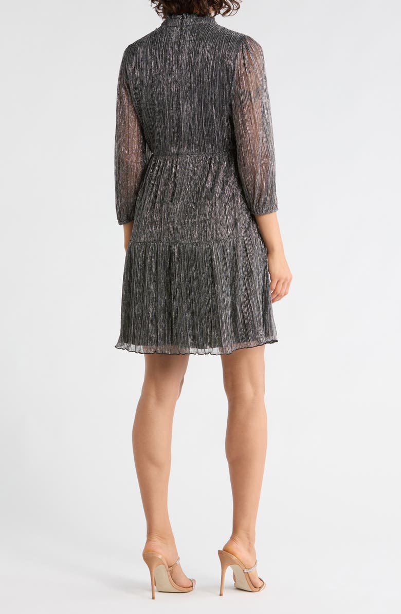 Vince Camuto Novelty Ruffle Neck Long Sleeve Trapeze Dress, Alternate, color, Gunmetal