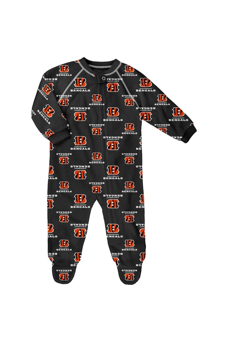 Newborn Black Cincinnati Bengals Allover Print Raglan Full-Zip Jumper, Alternate, color, Black