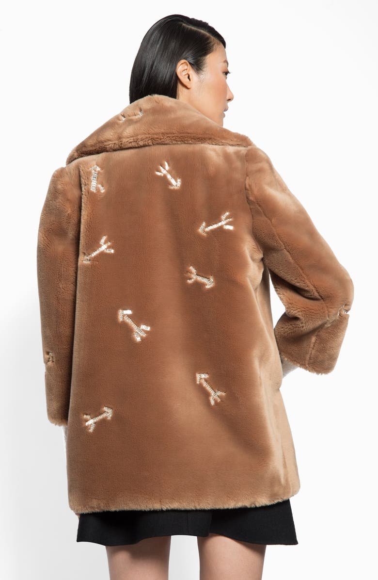 Carven Embellished Faux Fur Coat, Alternate, color, 