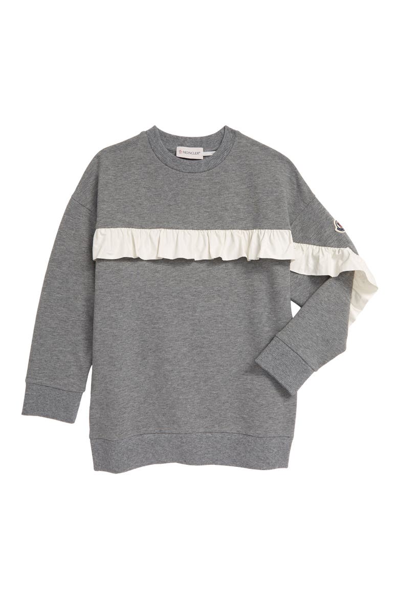 Kids' Ruffle Detail Heathered Sweatshirt, Main, color, GREY
