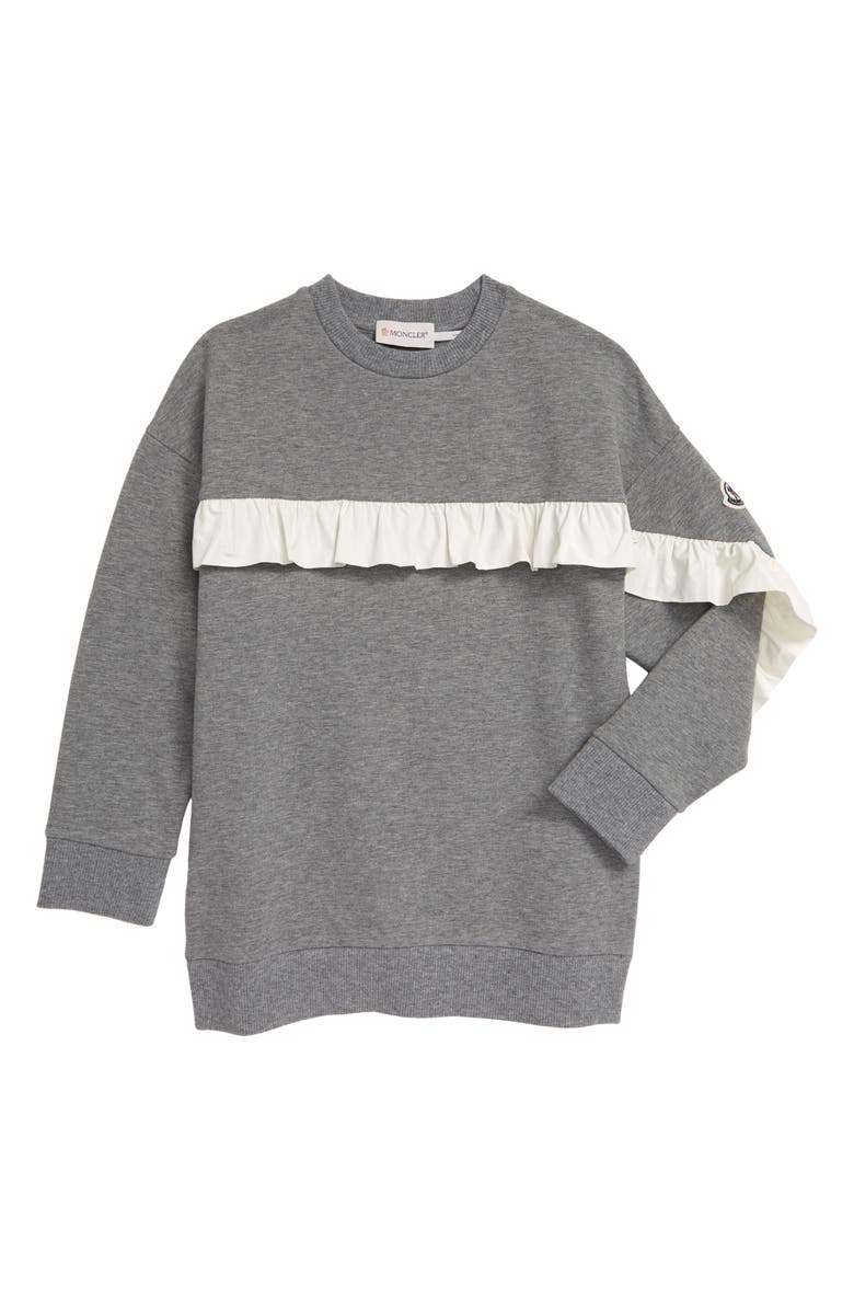 Moncler Kids' Ruffle Detail Heathered Sweatshirt, Main, color,