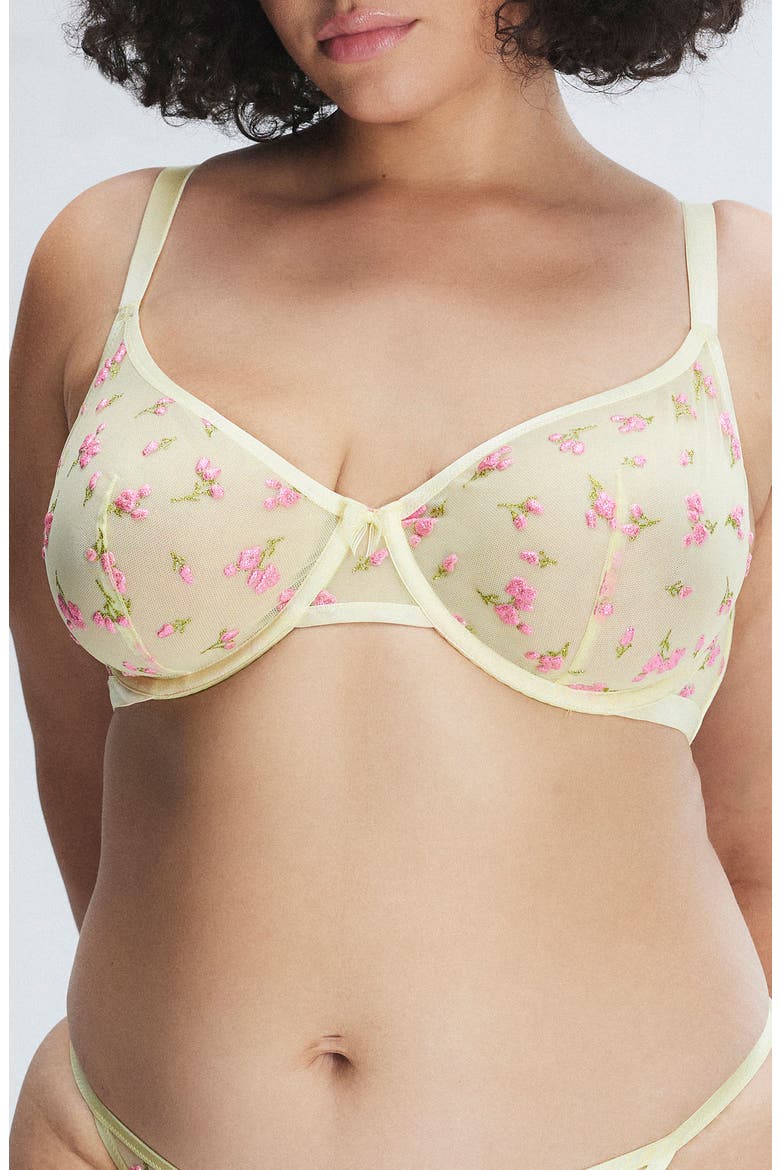 Puff Flowers Unlined Demi Bra, Alternate, color, MINT YELLOW