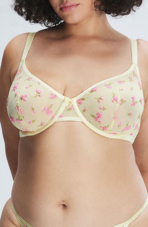 Savage X Fenty Puff Flowers Unlined Demi Bra In Mint Yellow