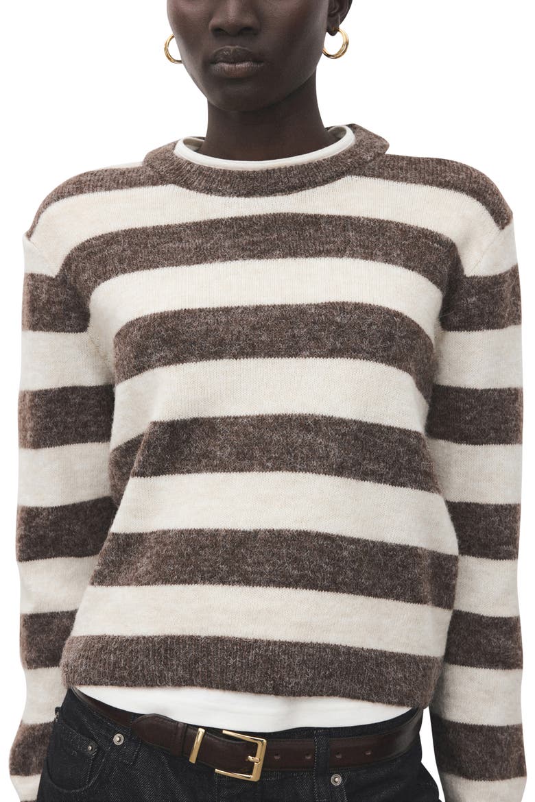 Stripe Crewneck Sweater, Main, color, BROWN