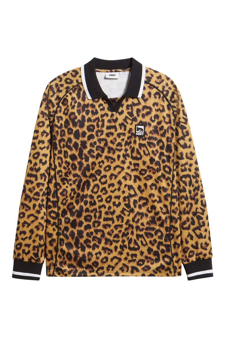 Leopard Print Johnny Collar Soccer Jersey, Alternate, color, LEOPARD MULTI