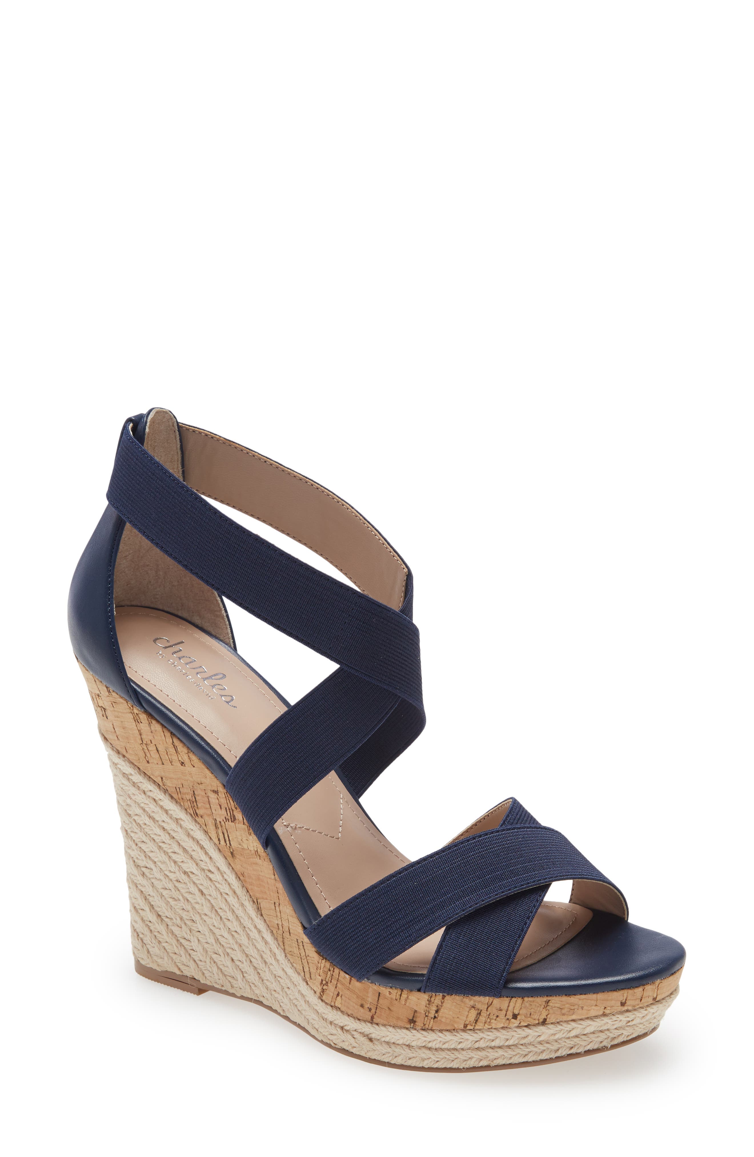 Azures Platform Wedge Sandal, Main, color, NAVY LEATHER