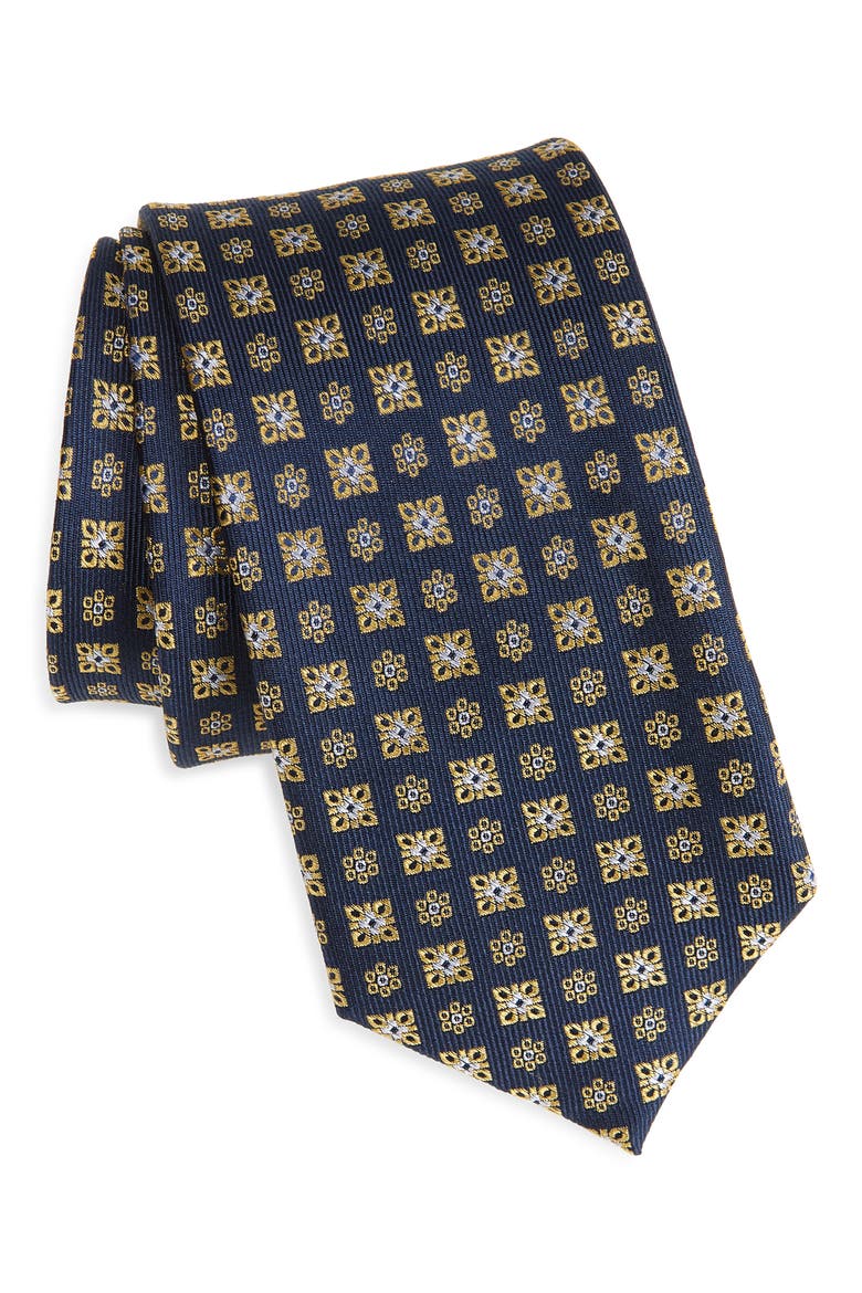 Silk Medallion Tie, Main, color, NAVY