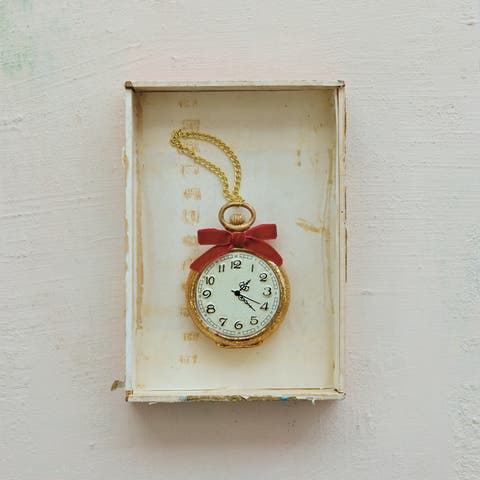 Mercury Glass Pocket Watch Ornament with Velvet Bow