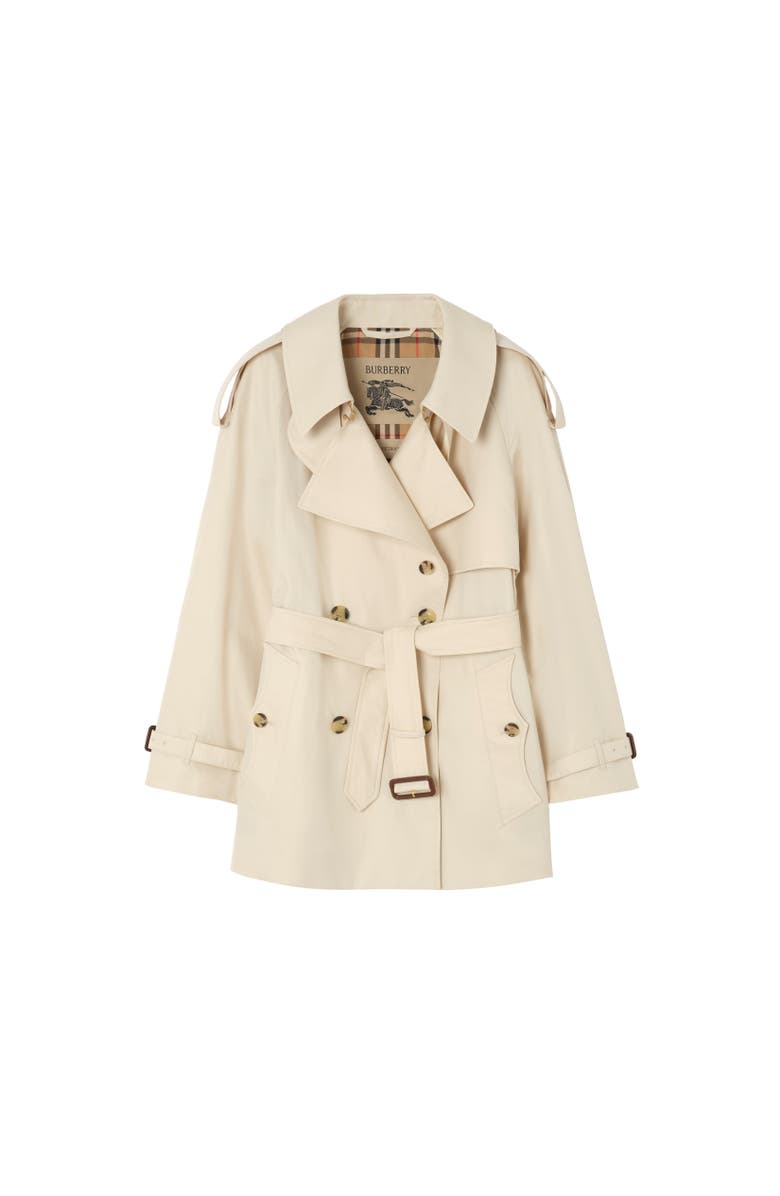 Burberry Short Tropical Gabardine Fitzrovia Trench Coat, Alternate, color, Stone Beige