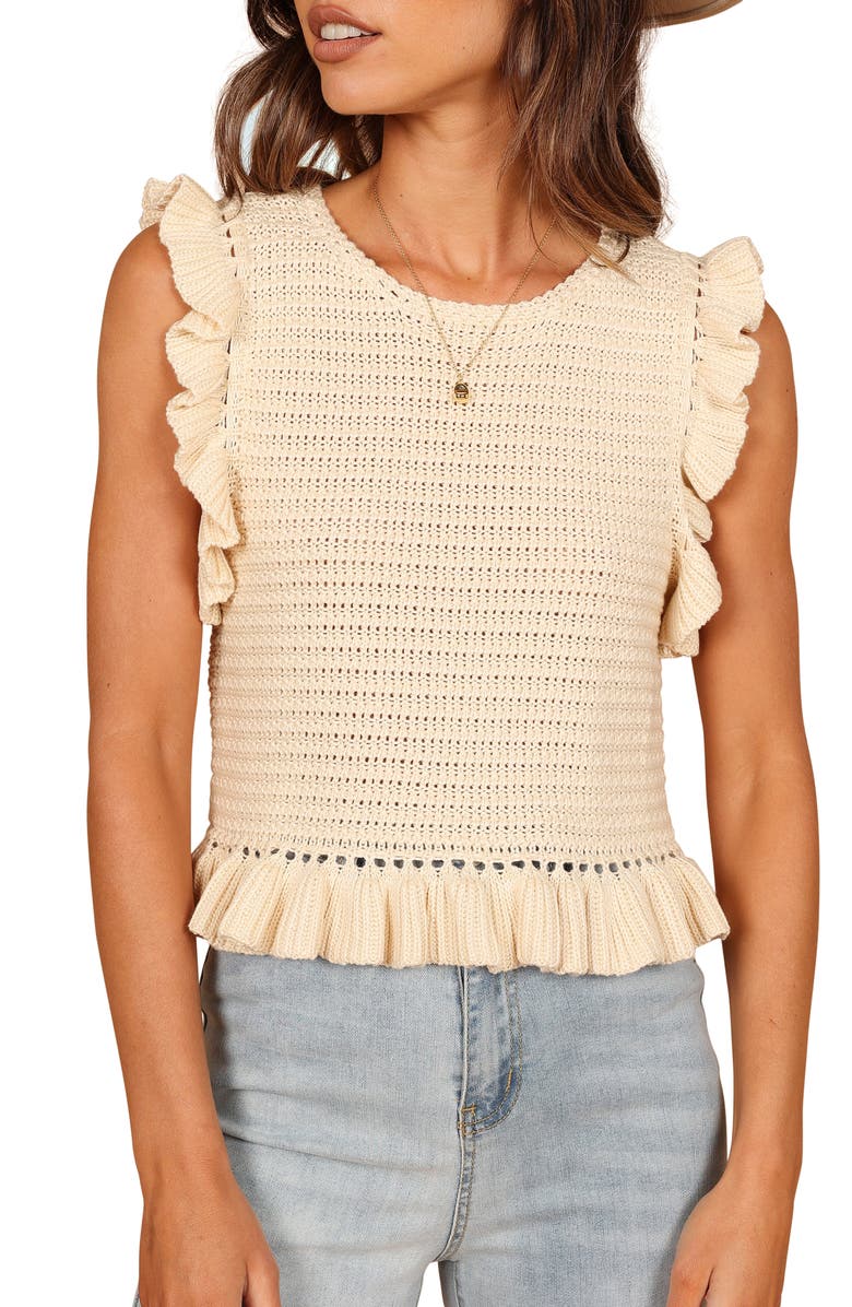 Petal & Pup Katia Frill Sleeveless Sweater, Main, color, Cream