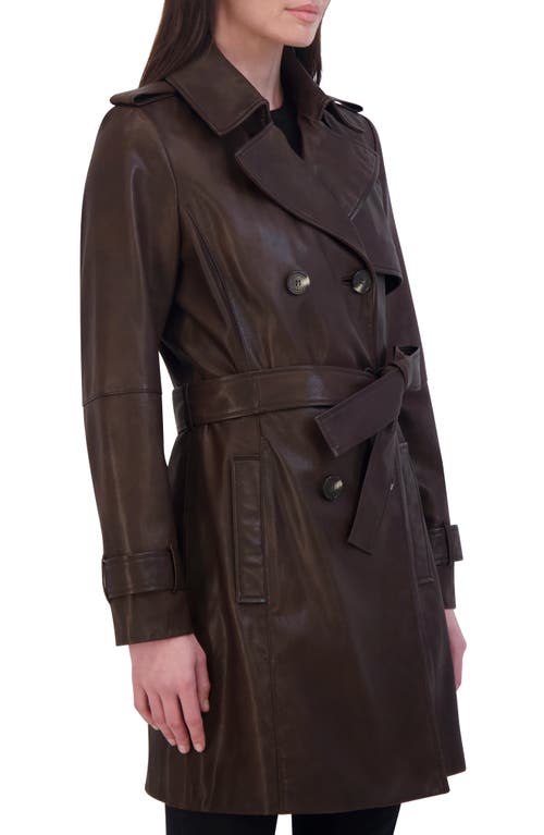 Tahari Natalie Leather Trench Coat In Brown
