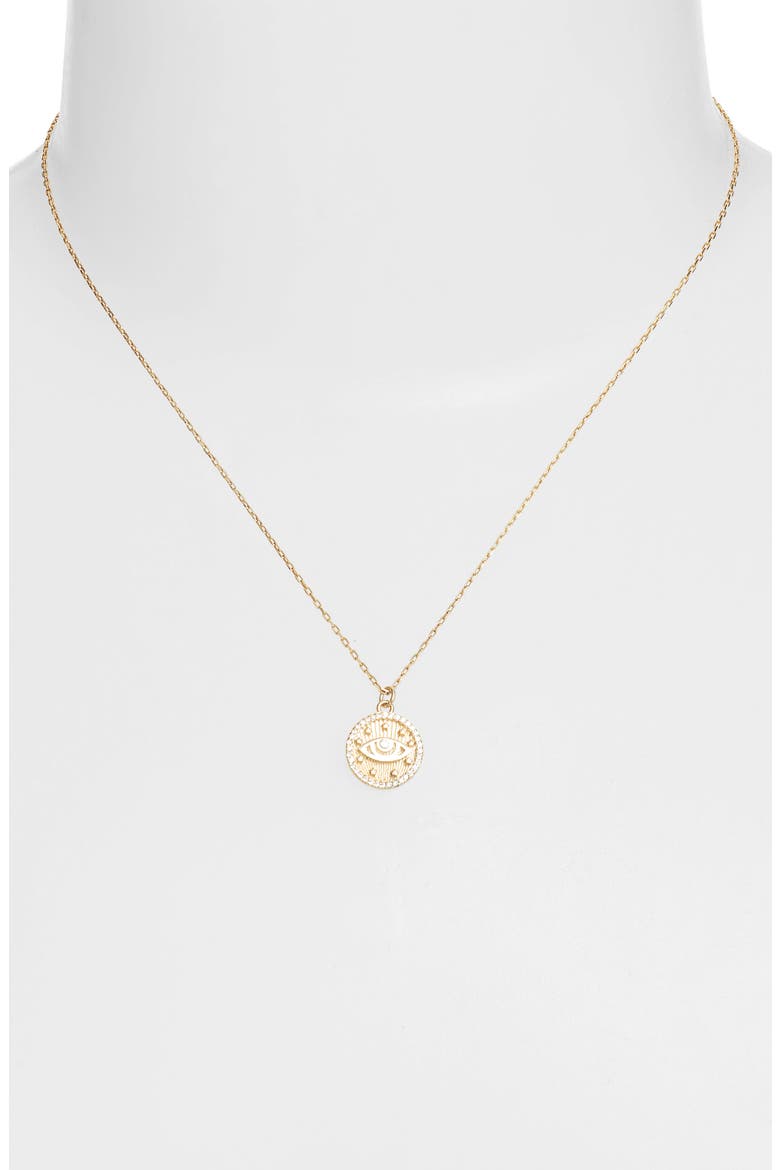 Eye Burst Coin Pendant Necklace, Alternate, color, GOLD