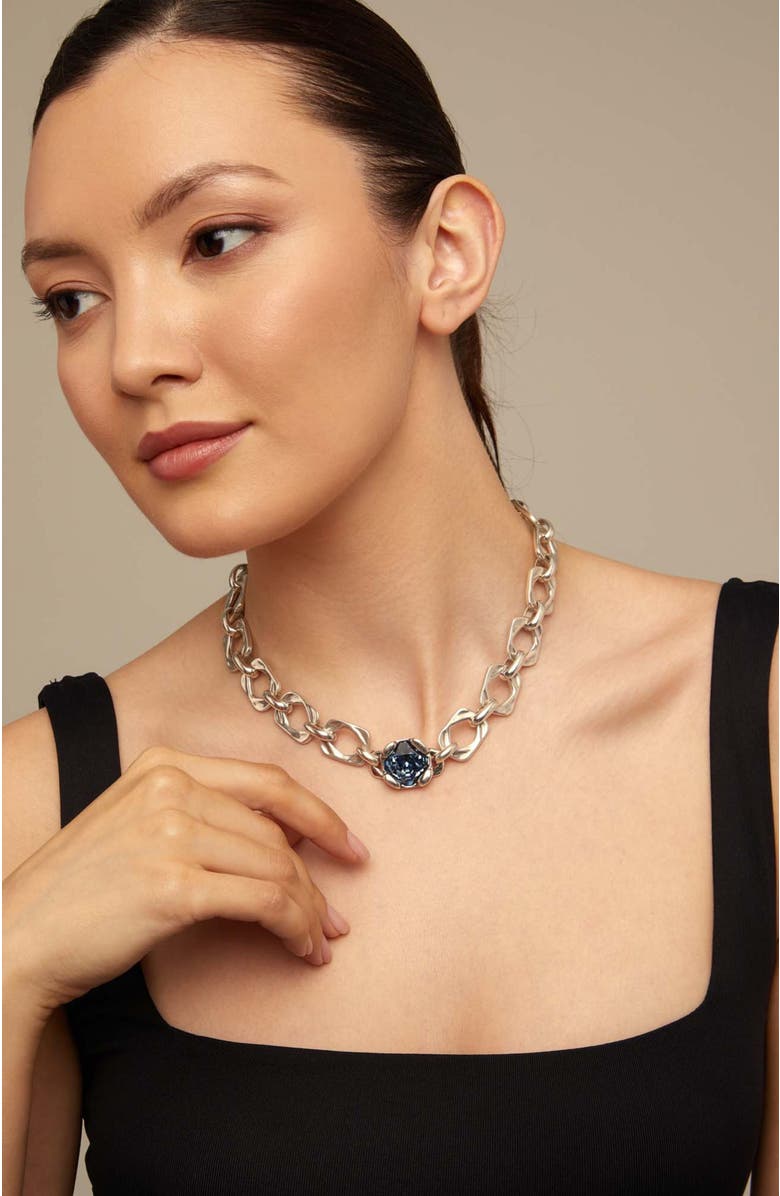 UNODE50 Wide Link Blue Crystal Necklace, Alternate, color, Silver