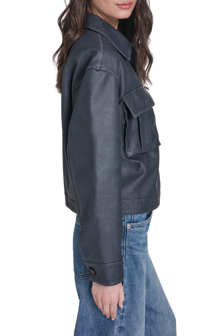 Faux Leather Shirt Jacket, Alternate, color, DARK WASH DENIM
