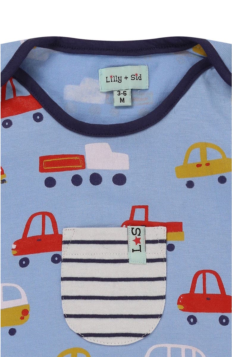 Lilly + Sid Organic Cotton Car Print Top And Romper Set, Alternate, color, Multi