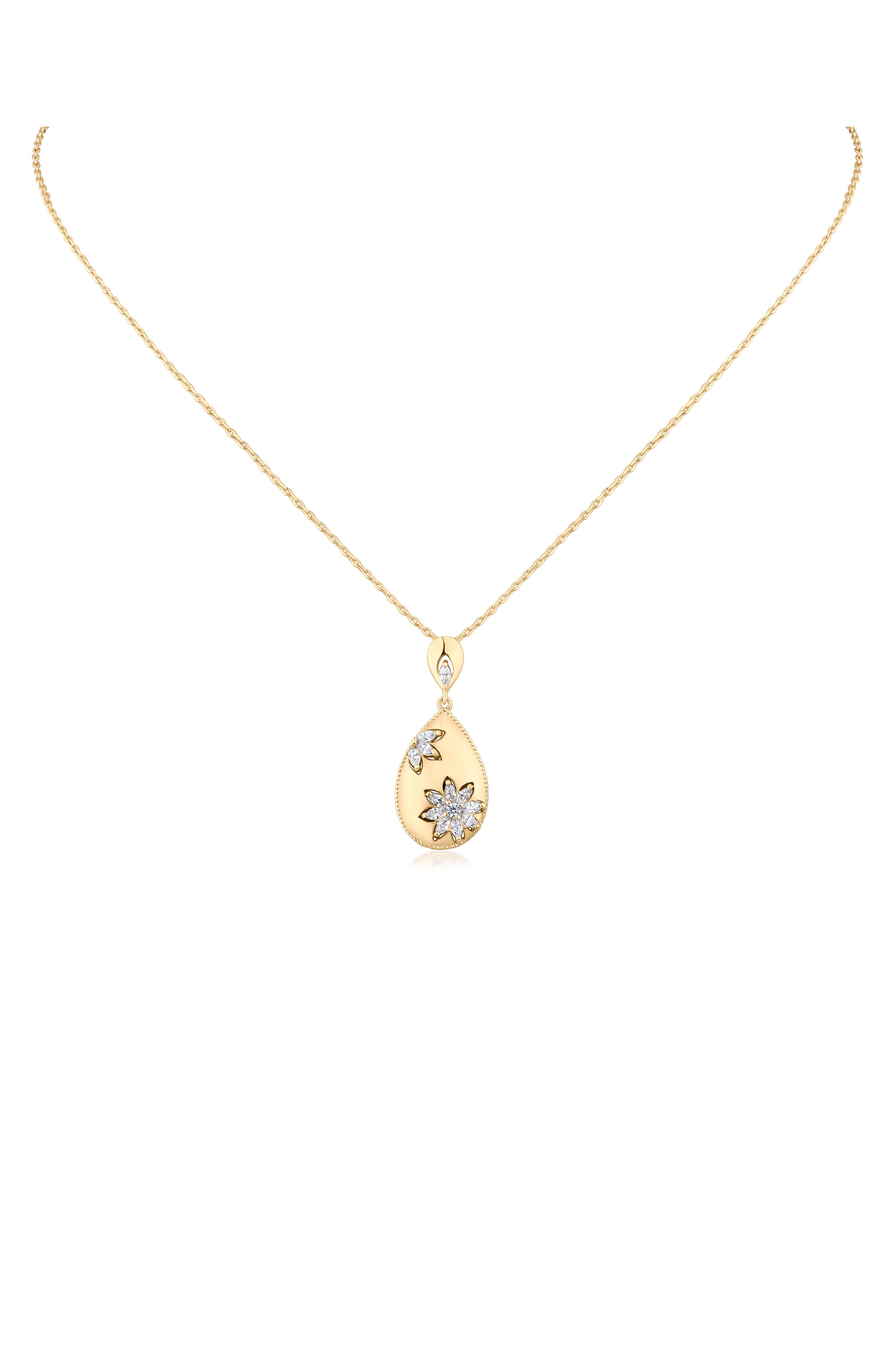 JARDIN Cubic Zirconia Floral Teardrop Pendant Necklace