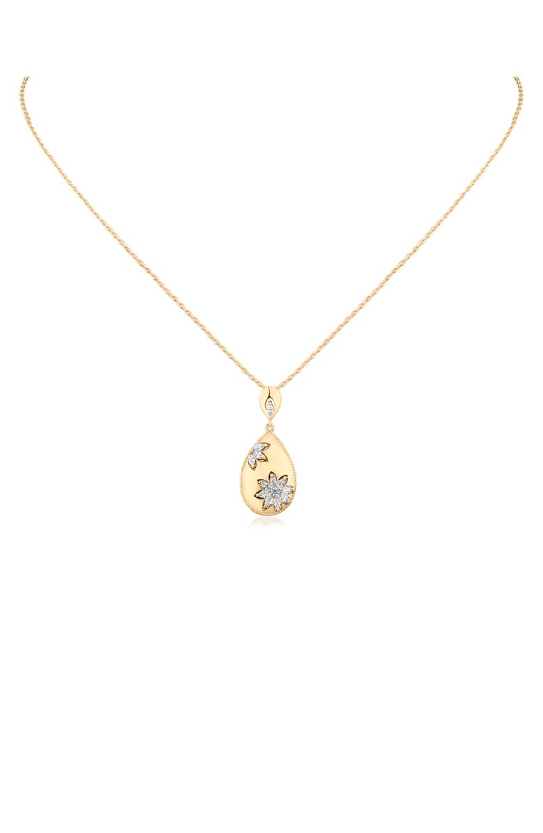 JARDIN Cubic Zirconia Floral Teardrop Pendant Necklace, Main, color, Clear Gold