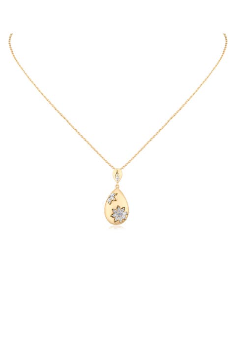 Cubic Zirconia Floral Teardrop Pendant Necklace