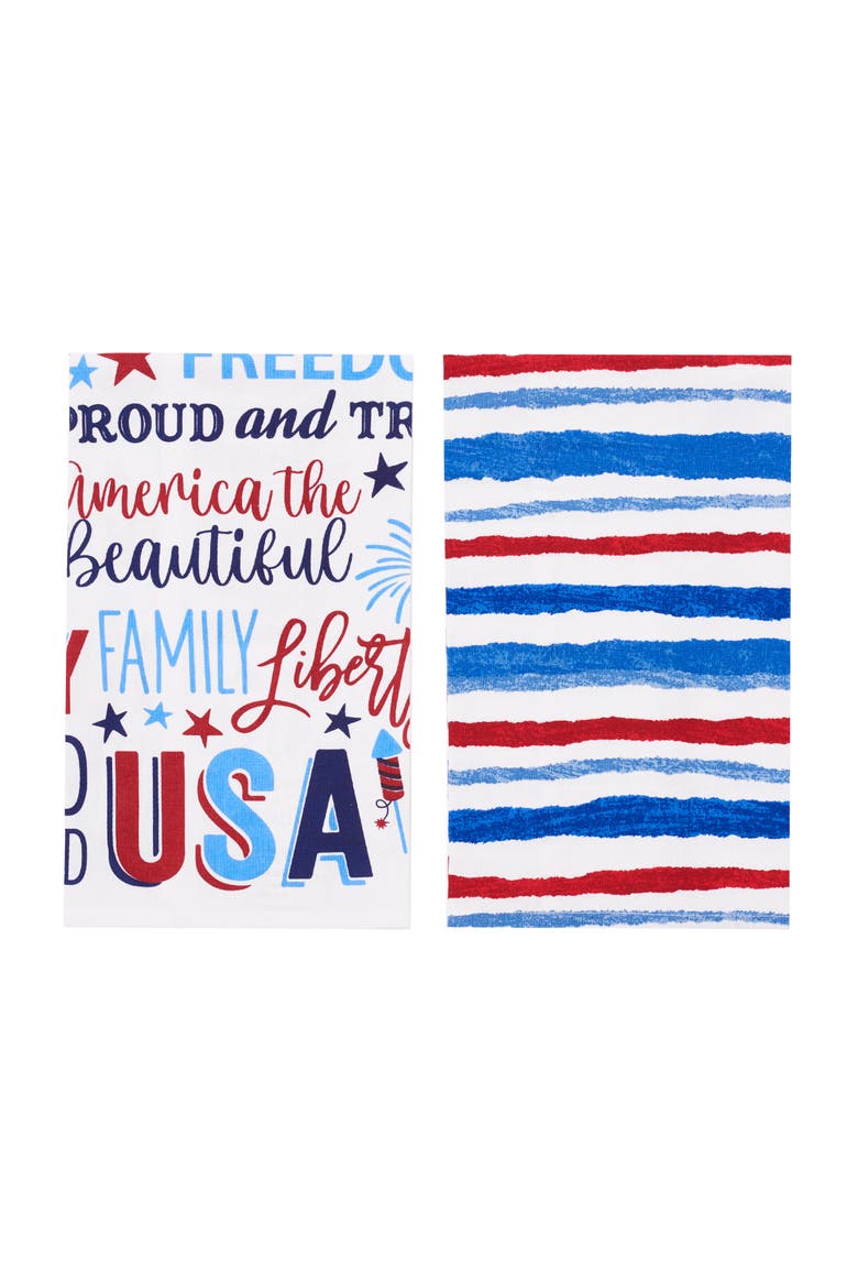 Patriotic Stripe 100% Cotton Kitchen Dishtowels Set of 2 - 4th of July, Main, color, Blue