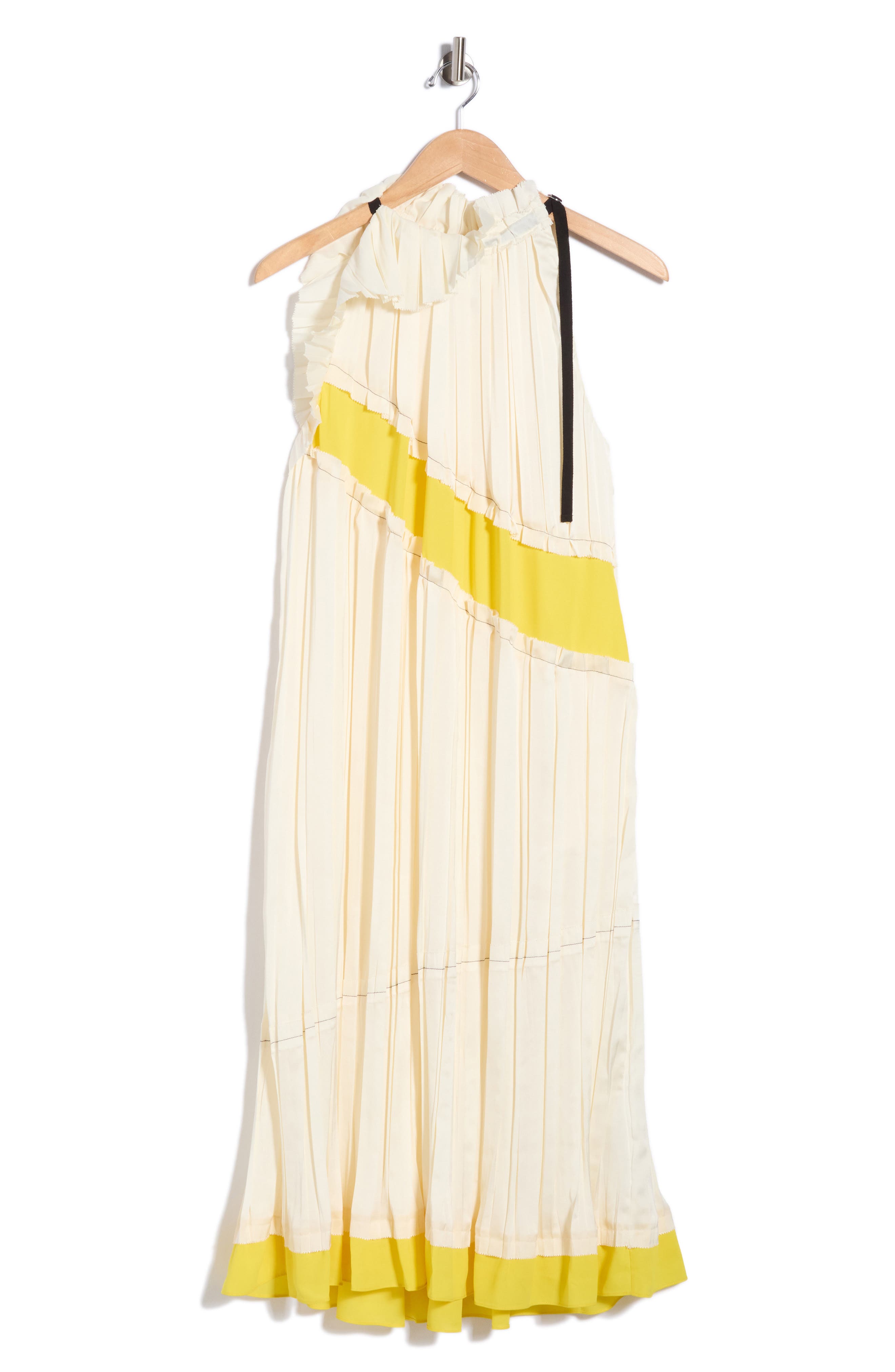 Pleated Colorblocked Sleeveless Dress